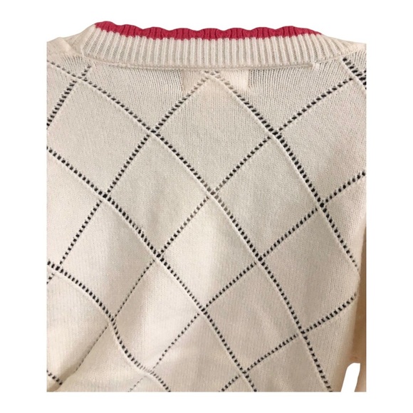 Jessica Simpson cream pink scalloped trim cherry embroidered cardigan size M new - Picture 9 of 17